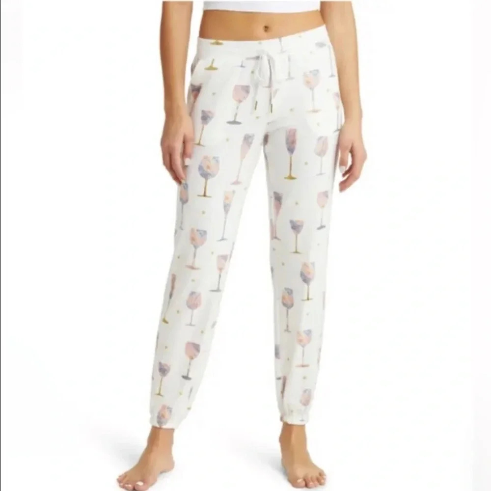 PJ Salvage Wine Glass Print Brushed Jersey Lounge Pants